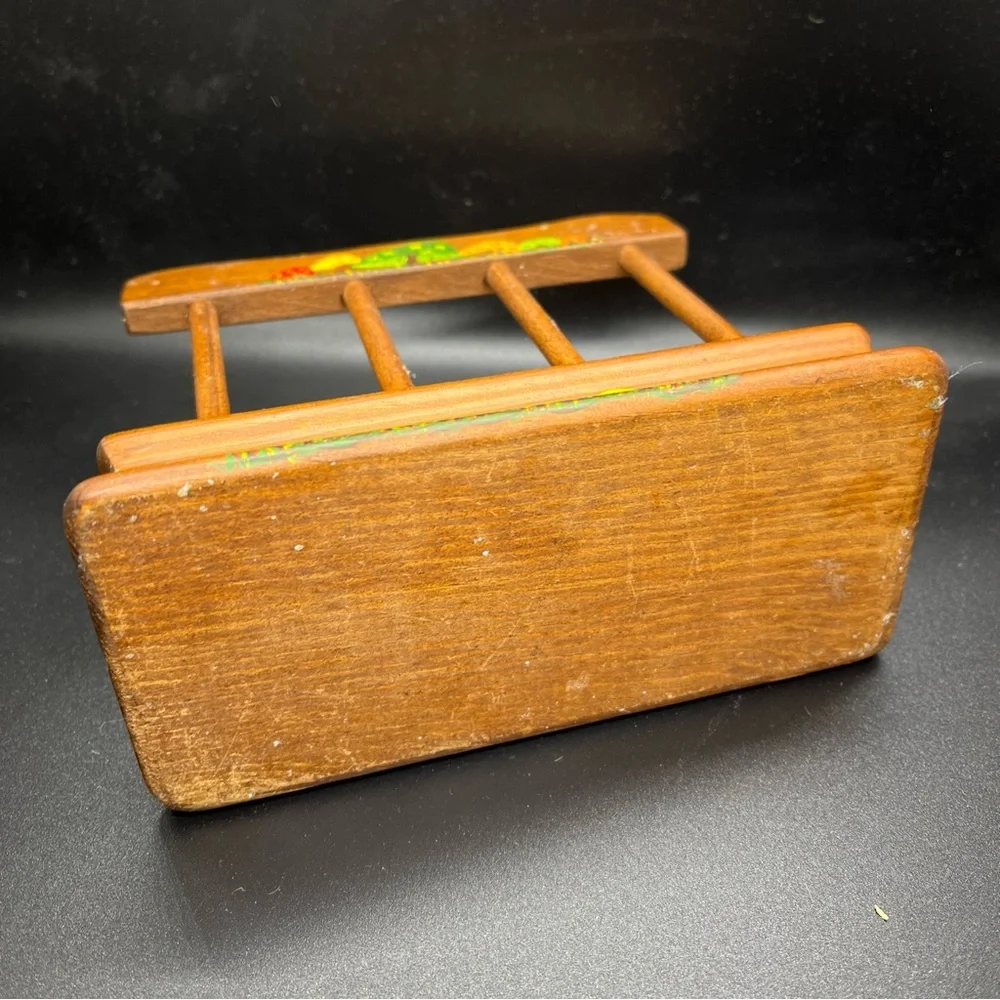 Vintage Mushroom Wood Napkin or Mail Holder Mid Century Modern MCM Dark Brown